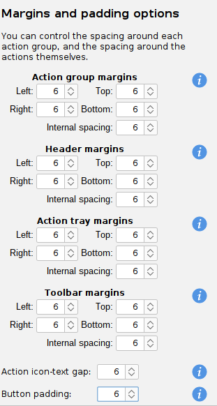 ActionPanel margins configuration page