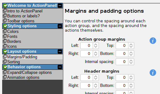 ActionPanel with tight margins