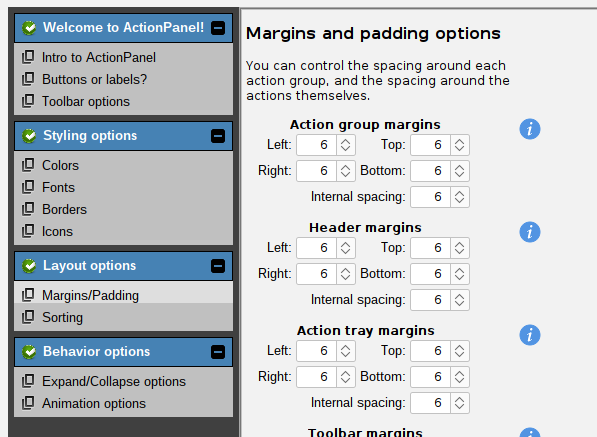 ActionPanel with spacious margins