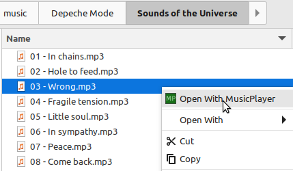 MusicPlayer context menu